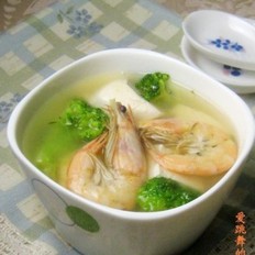 白条虾西兰花豆腐汤